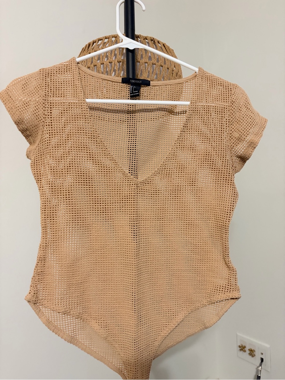 Forever 21 Tan Crochet V-Neck Bodysuit